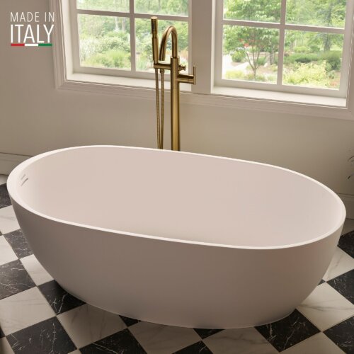 Ruvati 59-inch Matte White epiStone Solid Surface Oval Freestanding Bath Tub Canali - RVB6744WH