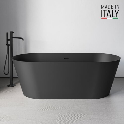 Ruvati 67-inch Black epiStone Solid Surface Oval Freestanding Bath Tub Omnia Matte - RVB6750BK