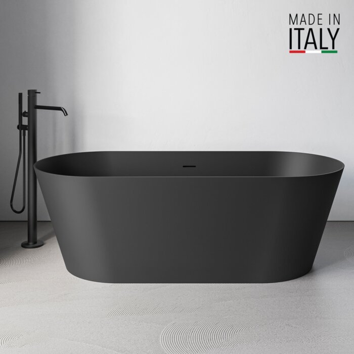 Ruvati 67-inch Black epiStone Solid Surface Oval Freestanding Bath Tub Omnia Matte - RVB6750BK