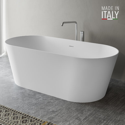 Ruvati 67-inch White epiStone Solid Surface Oval Freestanding Bath Tub Omnia Matte - RVB6750WH