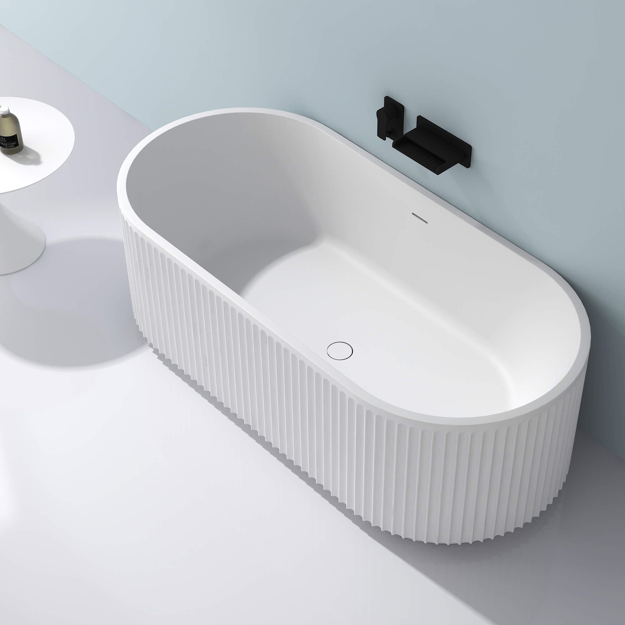 Ruvati 59-inch Fluted Freestanding Soaking Bathtub epiStone Solid