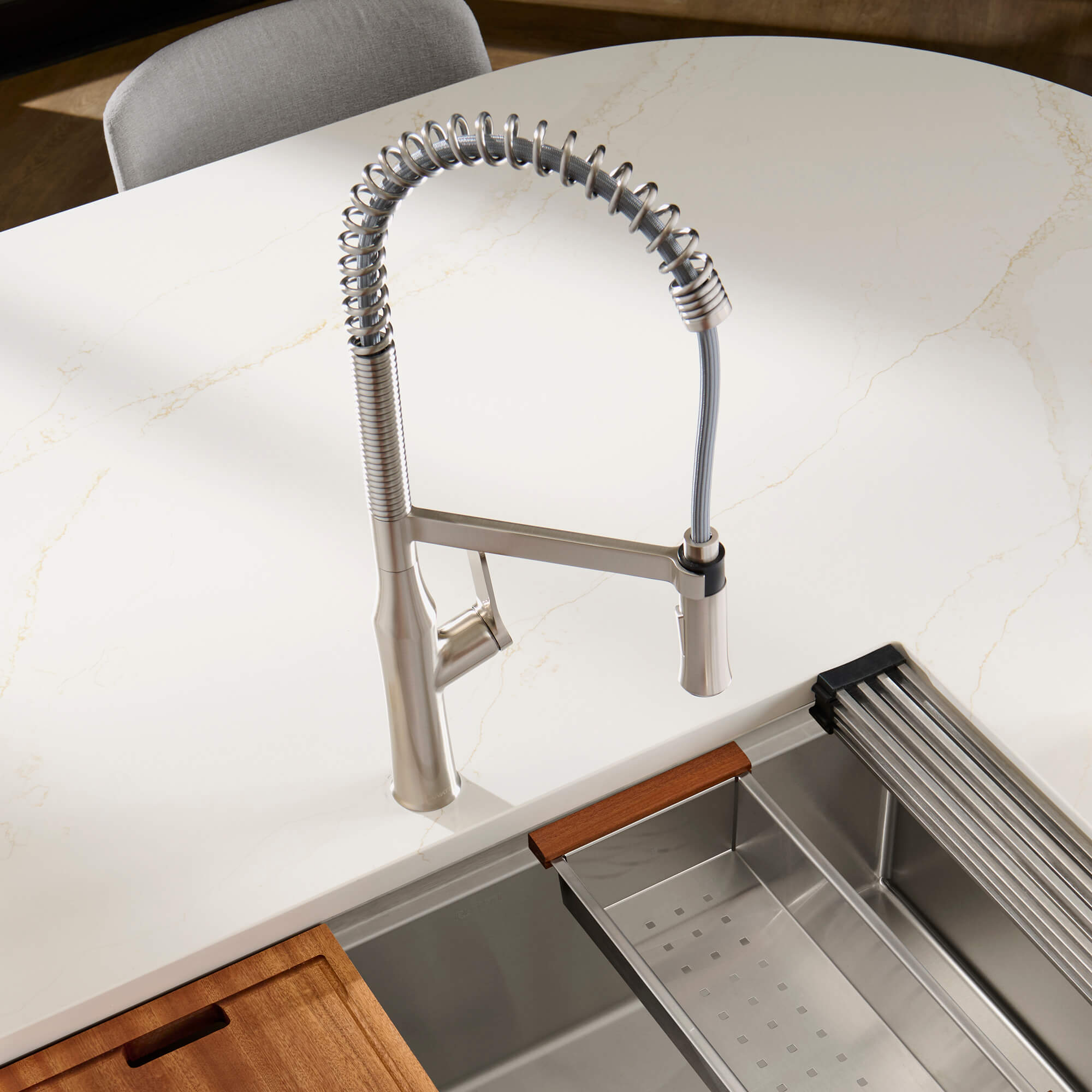 Ruvati Bianca Stainless Steel Single Handle Kitchen Faucet Tall Spring ...
