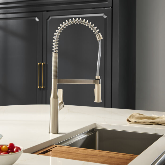 Ruvati Seneca Stainless Steel Single Handle Pull Down Kitchen Faucet Tall Spring Commercial with Pre-Rinse Sprayer - RVF1233BN