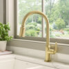 Ruvati Simoni Brushed Gold Kitchen Faucet Single Handle Traditional Farmhouse with Pull Down Spray Hose - RVF1234SG