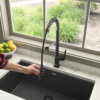 Ruvati Seneca Matte Black Single Handle Pull Down Kitchen Faucet Spiral Pro Style with Pre-Rinse Spray Hose - RVF1236MB