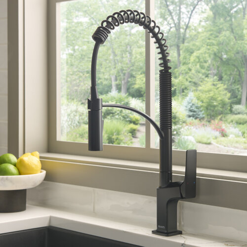 Ruvati Seneca Matte Black Single Handle Pull Down Kitchen Faucet Spiral Pro Style with Pre-Rinse Spray Hose - RVF1236MB