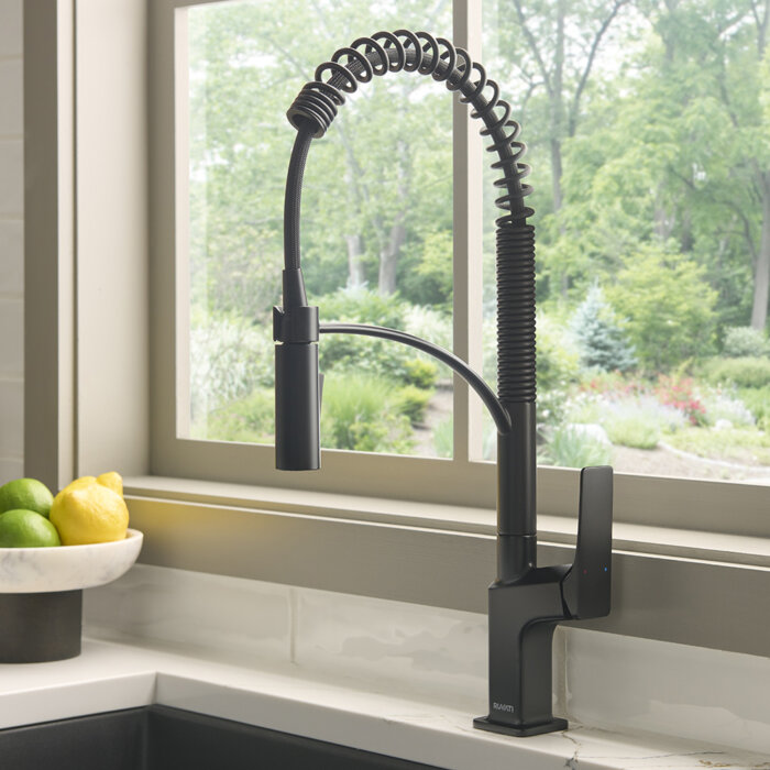 Ruvati Seneca Matte Black Single Handle Pull Down Kitchen Faucet Spiral Pro Style with Pre-Rinse Spray Hose - RVF1236MB