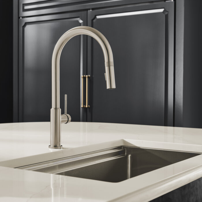 Ruvati Vestia Single Handle Pull Down Kitchen Faucet Knurling Contemporary with Sprayer in Stainless Steel - RVF1237BN