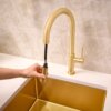 Ruvati Vestia Single Handle Pull Down Kitchen Faucet Knurled Modern Arc with Sprayer in Brushed Gold - RVF1237SG