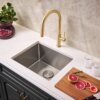 Ruvati Vestia Single Handle Pull Down Kitchen Faucet Knurled Modern Arc with Sprayer in Brushed Gold - RVF1237SG