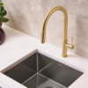 Ruvati Vestia Single Handle Pull Down Kitchen Faucet Knurled Modern Arc with Sprayer in Brushed Gold - RVF1237SG