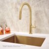 Ruvati Vestia Single Handle Pull Down Kitchen Faucet Knurled Modern Arc with Sprayer in Brushed Gold - RVF1237SG