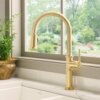 Ruvati Idris Single Handle Pull Down Kitchen Faucet Tall High Arc Gooseneck with Sprayer in Brushed Gold - RVF1239SG