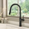 Ruvati Isola Single Handle Pull Down Kitchen Faucet Modern Knurled with Sprayer in Matte Black - RVF1248MB