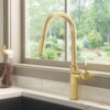 Ruvati Isola Single Handle Pull Out Kitchen Faucet Knurl Transitional with Sprayer in Brushed Gold - RVF1248SG