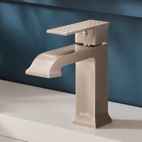 Ruvati Decora Single Handle Square Art Deco Square Transitional Bathroom Faucet in Brushed Nickel - RVF5132BN
