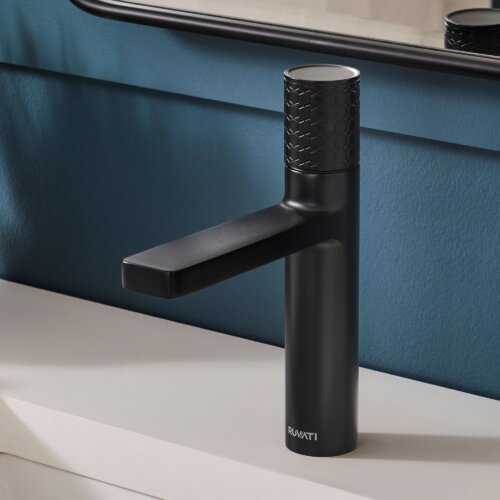 Ruvati Emilio Single Handle Diamond Pattern Knurled Bathroom Faucet Round in Gunmetal Black PVD - RVF5133BL