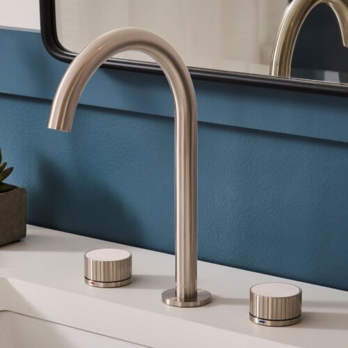 Ruvati Athena Two Handle Stone Marble Inlay Fluted Widespread Bathroom Faucet in Brushed Nickel - RVF5232BN