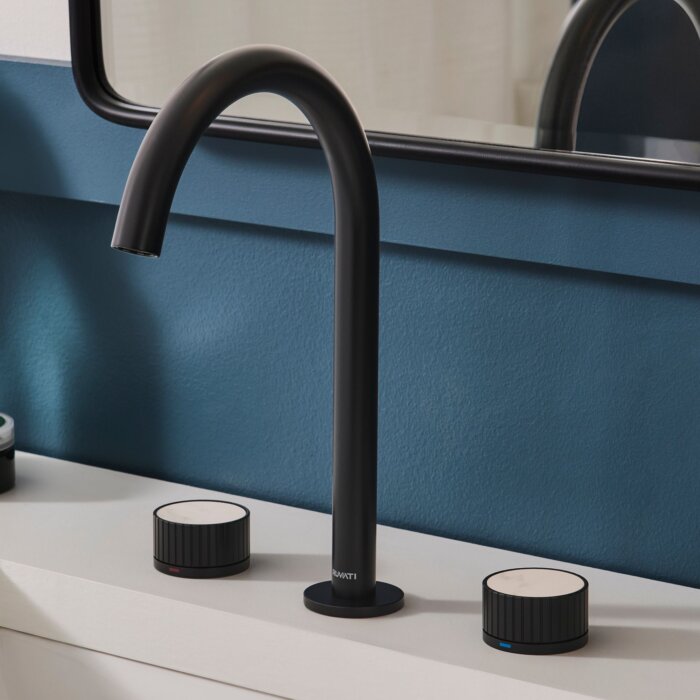 Ruvati Athena Two Handle Stone Marble Inlay Grooved Widespread Bathroom Faucet in Matte Black- RVF5232MB