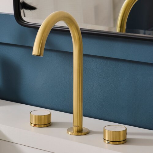 Ruvati Athena Two Handle Stone Marble Luxury Knob Widespread Bathroom Faucet in Brushed Gold - RVF5232SG
