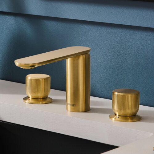 Ruvati Fabio Two Handle Widespread Fluted Luxury Knob Bathroom Faucet in Brushed Gold - RVF5235SG