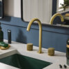 Ruvati Fabio Two Handle Widespread Fluted Knob Arc Round Neck Bathroom Faucet in Brushed Gold - RVF5238SG