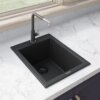 Ruvati 18 x 20 inch epiGranite Drop-in Topmount Granite Composite Quartz Single Bowl Wet Bar Prep Sink - Midnight Black - RVG1018BK