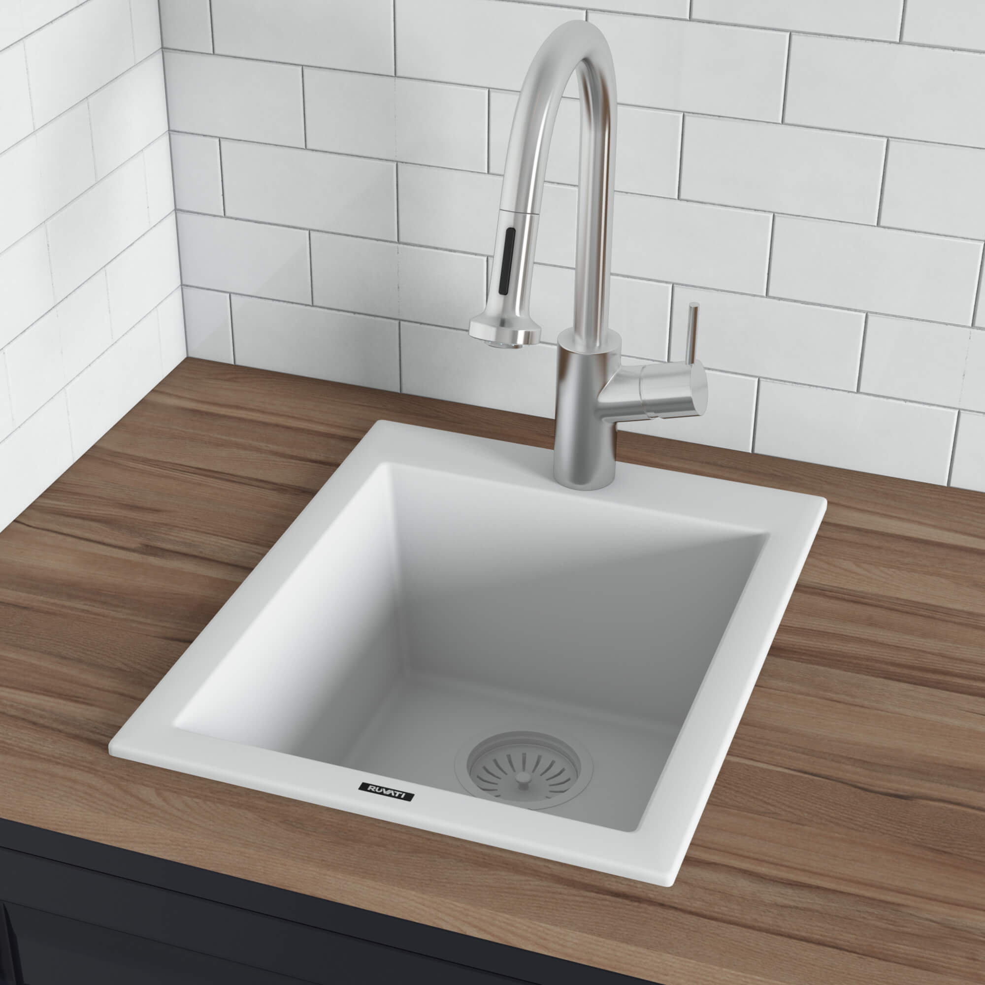 Ruvati 18 x 20 inch epiGranite Drop in Topmount Granite Composite Single Bowl Wet Bar Prep Sink Arctic White RVG1018WH Ruvati USA