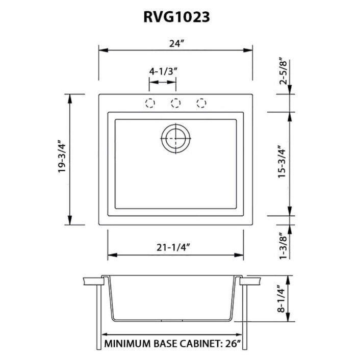 Ruvati 23 x 20 inch epiGranite Drop-in Topmount Granite Composite Single Bowl Kitchen Sink - Arctic White - RVG1023WH