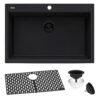 Ruvati 30 x 20 inch epiGranite Drop-in Topmount Granite Composite Quartz Single Bowl Kitchen Sink - Midnight Black - RVG1030BK