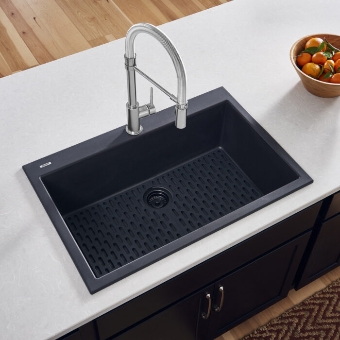 Ruvati 30 x 20 inch epiGranite Drop-in Topmount Granite Composite Quartz Single Bowl Kitchen Sink - Midnight Black - RVG1030BK
