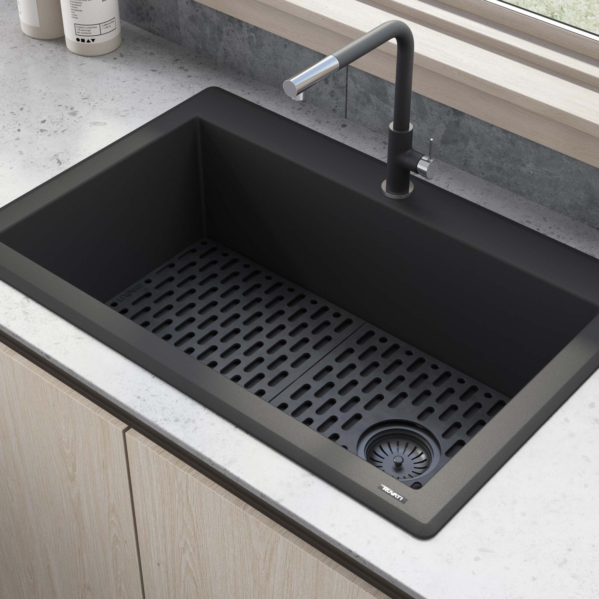 Ruvati 33-inch Undermount Workstation Granite Composite Kitchen Sink Matte  Black - RVG2302BK - Ruvati USA
