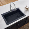 Ruvati 33 x 22 inch epiGranite Drop-in Topmount Granite Composite Quartz Single Bowl Kitchen Sink - Midnight Black - RVG1033BK