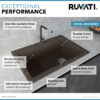 Ruvati 33 x 22 inch epiGranite Drop-in Topmount Granite Composite Quartz Single Bowl Kitchen Sink - Espresso Brown - RVG1033ES