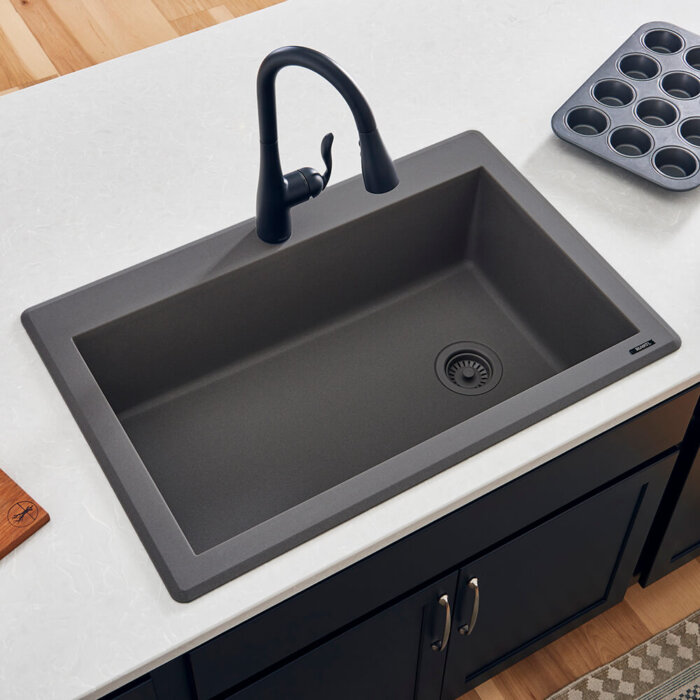 Ruvati 33 x 22 inch epiGranite Drop-in Topmount Granite Composite Quartz Single Bowl Kitchen Sink - Urban Gray - RVG1033UG