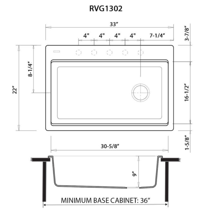 Ruvati 33-inch Granite Composite Workstation Matte Black Drop-in Topmount Kitchen Sink - RVG1302BK