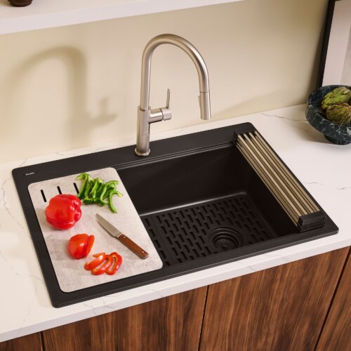 Ruvati 33-inch Granite Composite Quartz Workstation Matte Black Drop-in Topmount Kitchen Sink - RVG1302BK