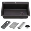 Ruvati 33-inch Granite Composite Quartz Workstation Drop-in Topmount Kitchen Sink Espresso Brown - RVG1302ES