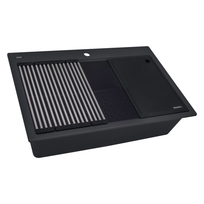 Ruvati 33-inch Granite Composite Quartz Workstation Matte Black Drop-in Topmount Kitchen Sink - RVG1306BK