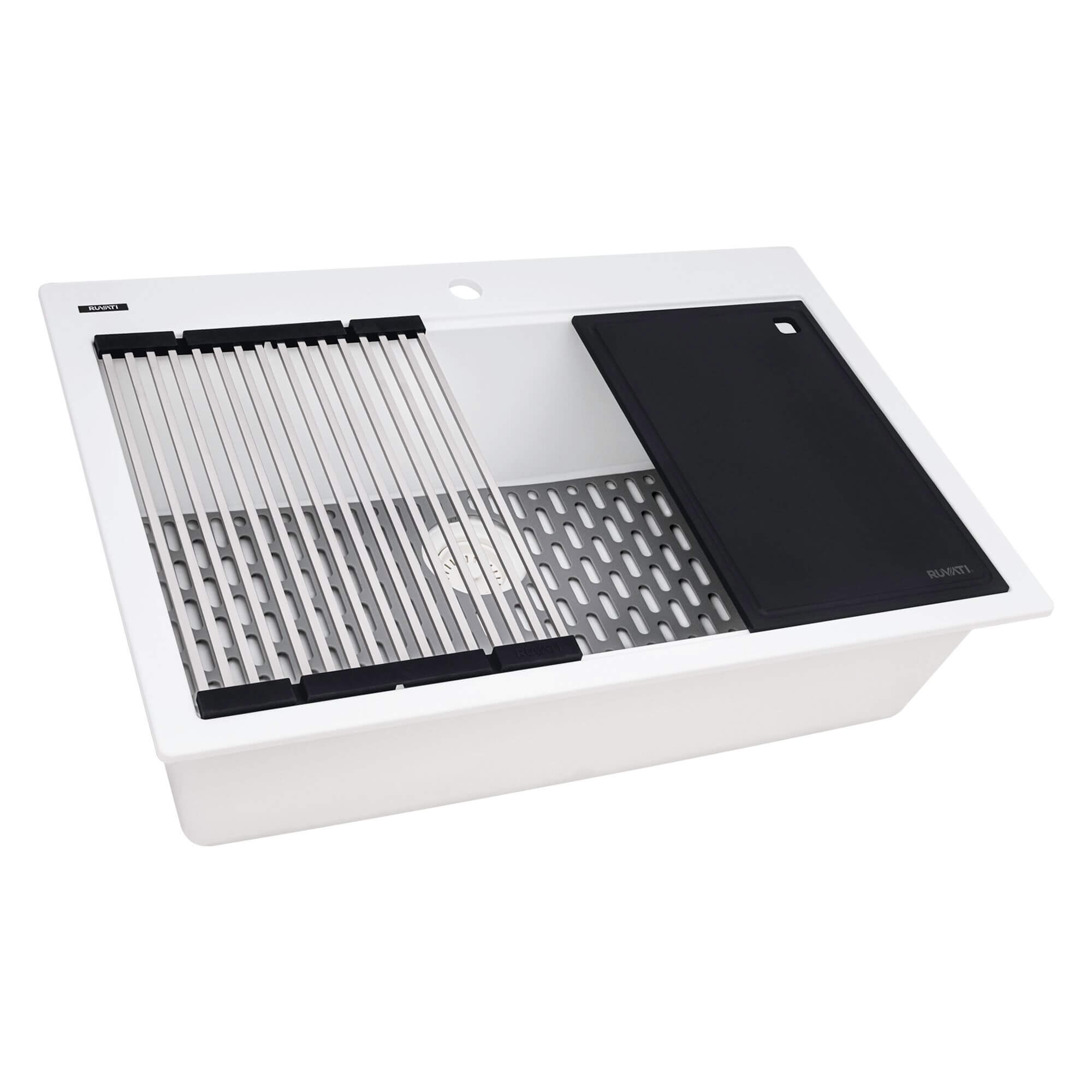 Ruvati 33-inch Granite Composite Quartz Workstation Drop-in Topmount Kitchen Sink Matte White Matte - RVG1306WH