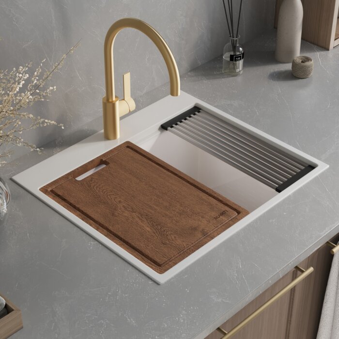 Ruvati 25-inch epiRock Workstation Warm White Topmount Laundry Sink - RVG1321WB