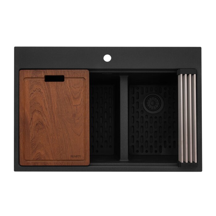 Ruvati 33-inch epiRock Workstation Charcoal Black Double Bowl