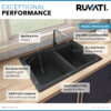 Ruvati 33 x 22 inch epiGranite Drop-in Topmount Granite Composite Quartz Double Bowl Kitchen Sink - Midnight Black - RVG1344BK