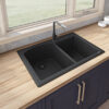 Ruvati 33 x 22 inch epiGranite Drop-in Topmount Granite Composite Quartz Double Bowl Kitchen Sink - Midnight Black - RVG1344BK