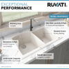 Ruvati 33 x 22 inch epiGranite Drop-in Topmount Granite Composite Quartz Double Bowl Kitchen Sink - Caribbean Sand - RVG1344CS