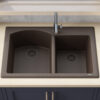 Ruvati 33 x 22 inch epiGranite Drop-in Topmount Granite Composite Quartz Double Bowl Kitchen Sink - Espresso Brown - RVG1344ES