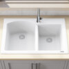 Ruvati 33 x 22 inch epiGranite Drop-in Topmount Granite Composite Quartz Double Bowl Kitchen Sink - Arctic White Matte - RVG1344WH