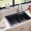 Ruvati 33 x 22 inch epiGranite Drop-in Topmount Granite Composite Quartz Double Bowl Kitchen Sink - Midnight Black - RVG1347BK