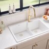 Ruvati 33 x 22 inch epiGranite Drop-in Topmount Granite Composite Quartz Double Bowl Kitchen Sink - Arctic White Matte - RVG1347WH