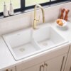Ruvati 33 x 22 inch epiGranite Drop-in Topmount Granite Composite Quartz Double Bowl Kitchen Sink - Arctic White Matte - RVG1347WH